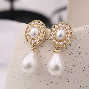 Gold Tone Faux Pearl Drop Earrings